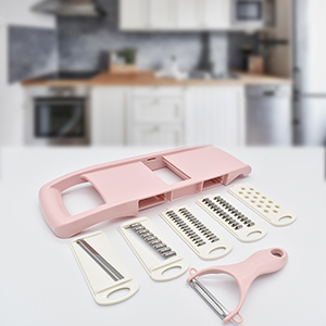 Mandoline Slicer for Kitchen Slicer Vegetable Cutter 5 In 1 Veggie Slicer Potato Slicer waffle fry cutter Hot Swap Mandolin with Peeler for Vegetables Carrot Shredder Cucumber Slicer - Pink