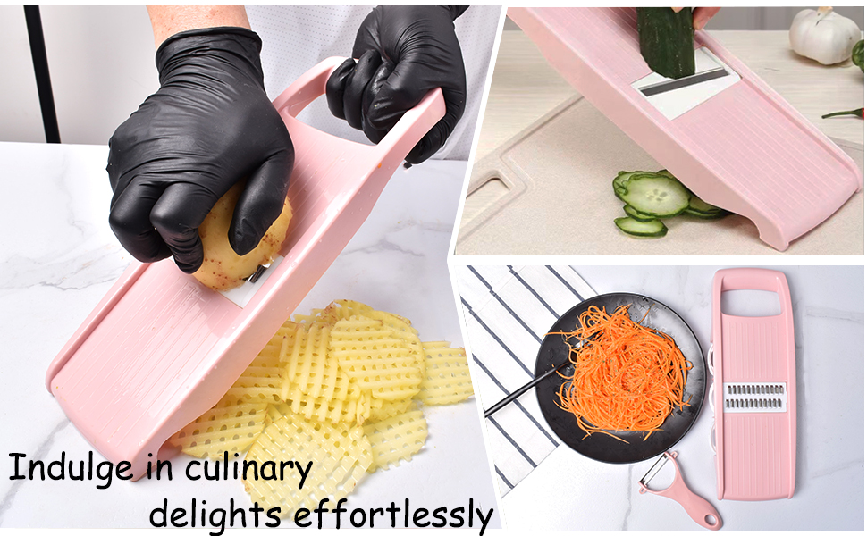 Mandoline Slicer for Kitchen Slicer Vegetable Cutter 5 In 1 Veggie Slicer Potato Slicer waffle fry cutter Hot Swap Mandolin with Peeler for Vegetables Carrot Shredder Cucumber Slicer - Pink