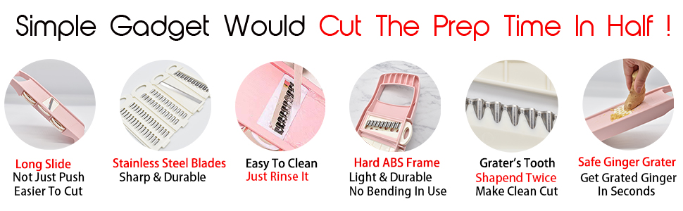 Mandoline Slicer for Kitchen Slicer Vegetable Cutter 5 In 1 Veggie Slicer Potato Slicer waffle fry cutter Hot Swap Mandolin with Peeler for Vegetables Carrot Shredder Cucumber Slicer - Pink