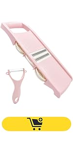 Mandoline Slicer for Kitchen Slicer Vegetable Cutter 5 In 1 Veggie Slicer Potato Slicer waffle fry cutter Hot Swap Mandolin with Peeler for Vegetables Carrot Shredder Cucumber Slicer - Pink