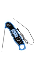 Digital Meat Thermometer for Cooking - Comluck CA002 Instant Read Meat Thermometer for Grilling and Smoking 2-in-1 Dual Probe Oven Safe Food Thermometer with Alarm for Grill BBQ Steak Turkey