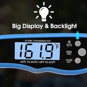 Digital Meat Thermometer for Cooking - Comluck CA002 Instant Read Meat Thermometer for Grilling and Smoking 2-in-1 Dual Probe Oven Safe Food Thermometer with Alarm for Grill BBQ Steak Turkey