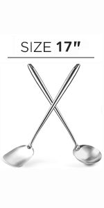 YOSUKATA 17’’ Wok Spatula and Ladle - Set of 2 Heat-Resistant Wok Tools - Universal Wok Ladle and Spatula - High-Grade 304 Stainless Steel Cooking Utensils and Wok Accessories - Solid Wok Utensils