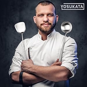 YOSUKATA 17’’ Wok Spatula and Ladle - Set of 2 Heat-Resistant Wok Tools - Universal Wok Ladle and Spatula - High-Grade 304 Stainless Steel Cooking Utensils and Wok Accessories - Solid Wok Utensils