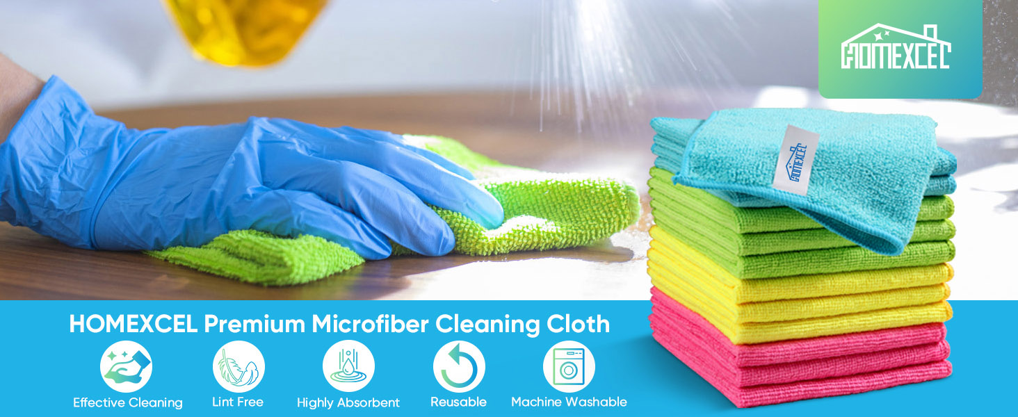 HOMEXCEL Microfiber Cleaning Cloth,12 Pack Cleaning Rags, Cleaning Towels with 4 Color Assorted, 11.5