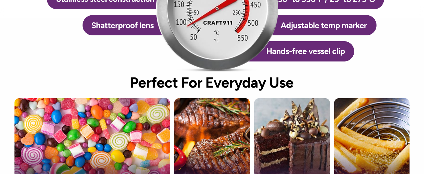 Candy Thermometer with Pot Clip - Deep Fry Oil Thermometer for Frying and Candle Making