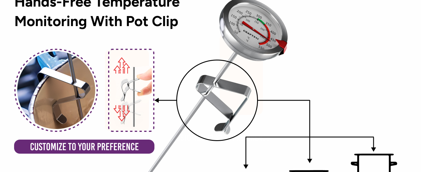 Candy Thermometer with Pot Clip - Deep Fry Oil Thermometer for Frying and Candle Making
