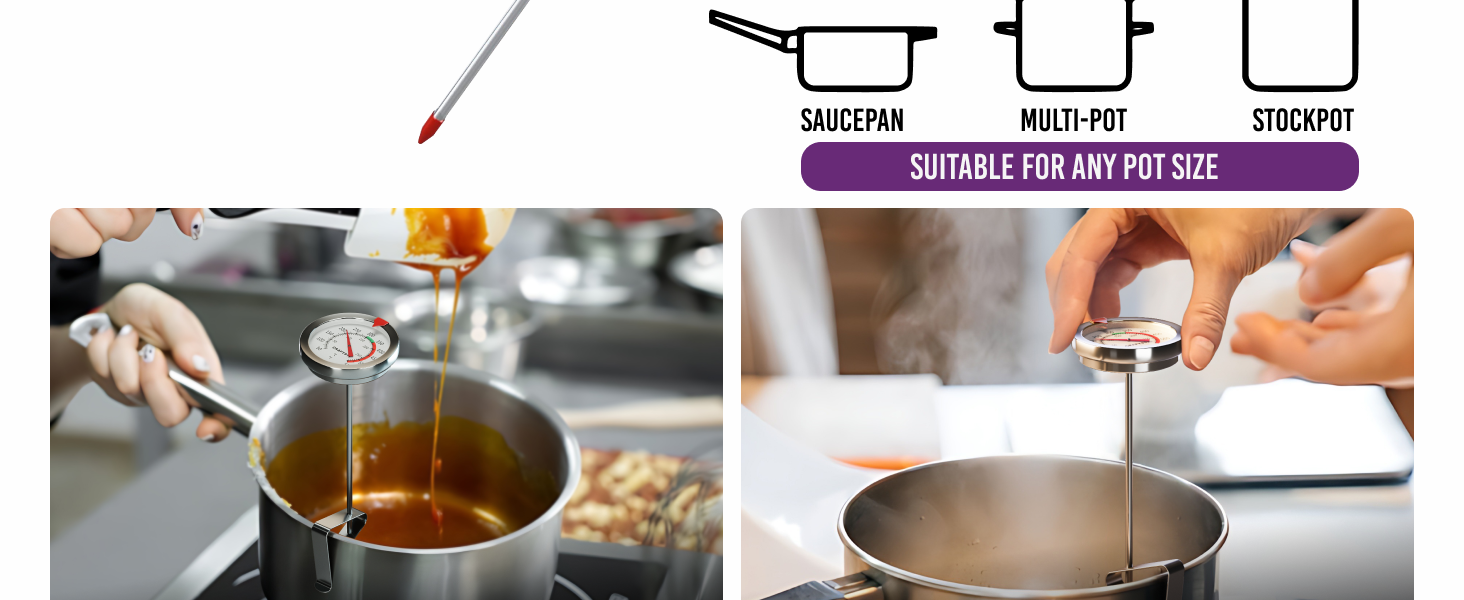 Candy Thermometer with Pot Clip - Deep Fry Oil Thermometer for Frying and Candle Making