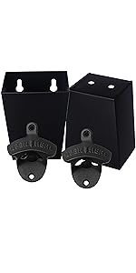 Satin Black Cast Iron Bottle Opener Wall Mounted with Bottle Cap Catcher Narrow