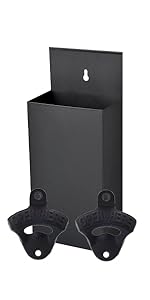 Satin Black Cast Iron Bottle Opener Wall Mounted with Bottle Cap Catcher Narrow