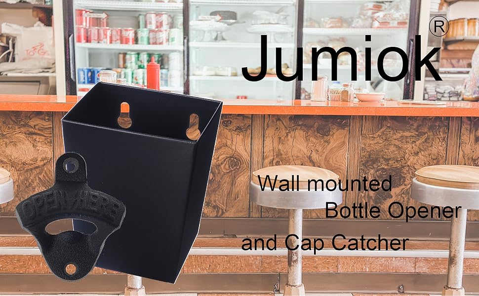 Satin Black Cast Iron Bottle Opener Wall Mounted with Bottle Cap Catcher Narrow