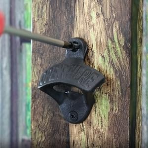 Satin Black Cast Iron Bottle Opener Wall Mounted with Bottle Cap Catcher Narrow