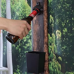 Satin Black Cast Iron Bottle Opener Wall Mounted with Bottle Cap Catcher Narrow