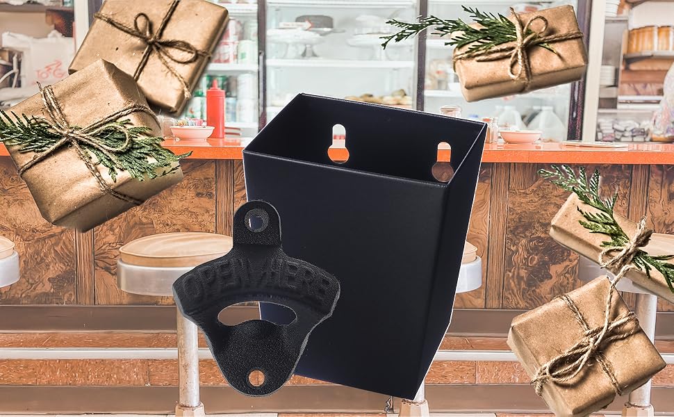 Satin Black Cast Iron Bottle Opener Wall Mounted with Bottle Cap Catcher Narrow