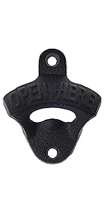 Satin Black Cast Iron Bottle Opener Wall Mounted with Bottle Cap Catcher Narrow