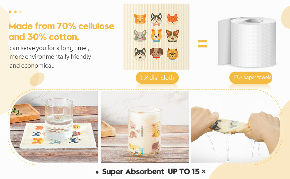 Patelai 6 Pieces Mixed Dog Swedish Cleaning Dishcloths Cloths Absorbent and Fast Drying Kitchen Dish Towels Dogs Cleaning Wipes for Kitchen Bathroom Office Wedding Housewarming, 6 Designs