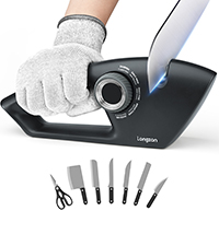 Longzon 6-in-1 Knife Sharpener 5 Stage for Serrated Knives, Scissors with Cut-Resistant Glove,Original Premium Polish Blades,Best Kitchen Knife Sharpener Repair & Restore Pocket Knife, Chefs knife