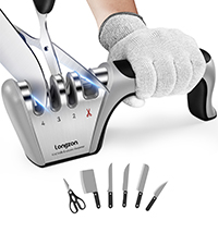 Longzon 6-in-1 Knife Sharpener 5 Stage for Serrated Knives, Scissors with Cut-Resistant Glove,Original Premium Polish Blades,Best Kitchen Knife Sharpener Repair & Restore Pocket Knife, Chefs knife
