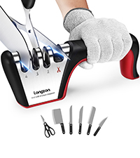 Longzon 6-in-1 Knife Sharpener 5 Stage for Serrated Knives, Scissors with Cut-Resistant Glove,Original Premium Polish Blades,Best Kitchen Knife Sharpener Repair & Restore Pocket Knife, Chefs knife