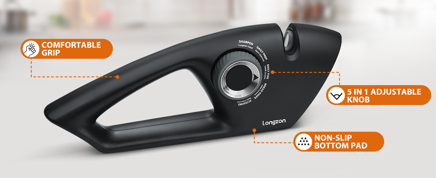 Longzon 6-in-1 Knife Sharpener 5 Stage for Serrated Knives, Scissors with Cut-Resistant Glove,Original Premium Polish Blades,Best Kitchen Knife Sharpener Repair & Restore Pocket Knife, Chefs knife