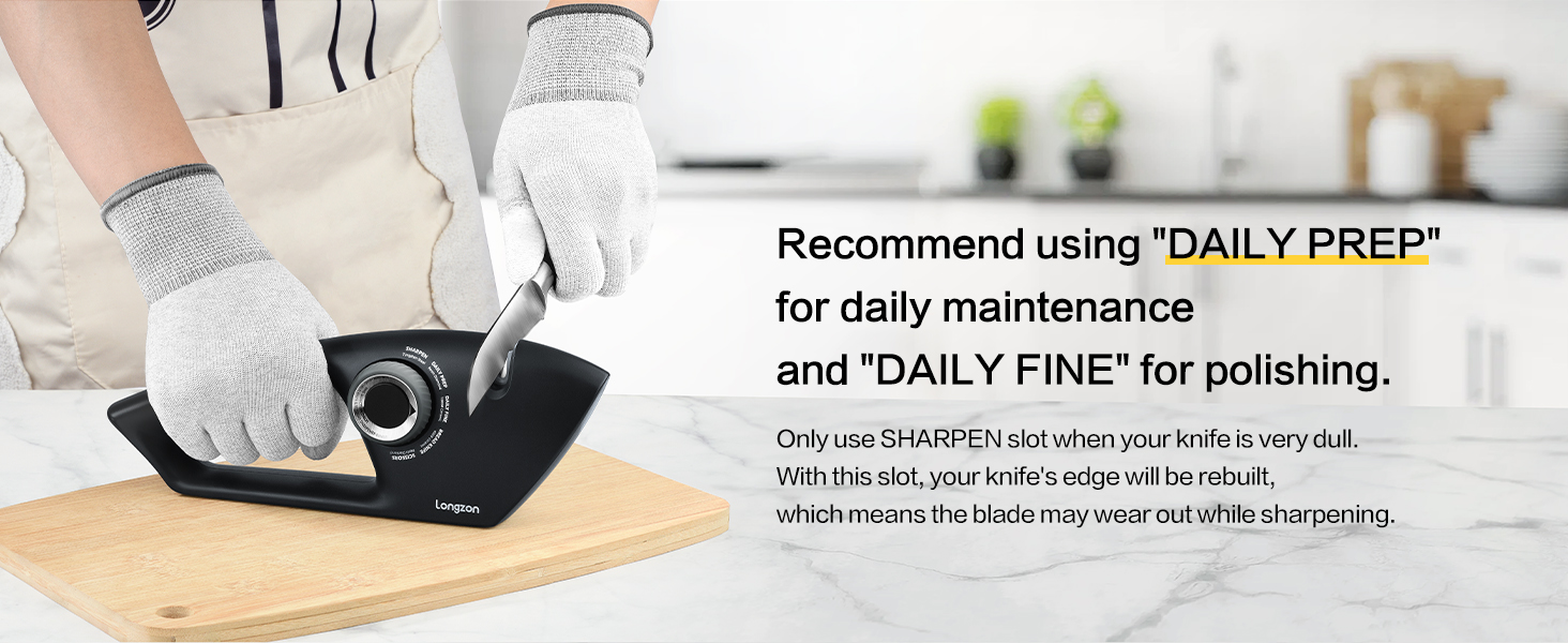 Longzon 6-in-1 Knife Sharpener 5 Stage for Serrated Knives, Scissors with Cut-Resistant Glove,Original Premium Polish Blades,Best Kitchen Knife Sharpener Repair & Restore Pocket Knife, Chefs knife