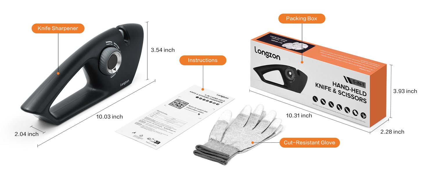 Longzon 6-in-1 Knife Sharpener 5 Stage for Serrated Knives, Scissors with Cut-Resistant Glove,Original Premium Polish Blades,Best Kitchen Knife Sharpener Repair & Restore Pocket Knife, Chefs knife