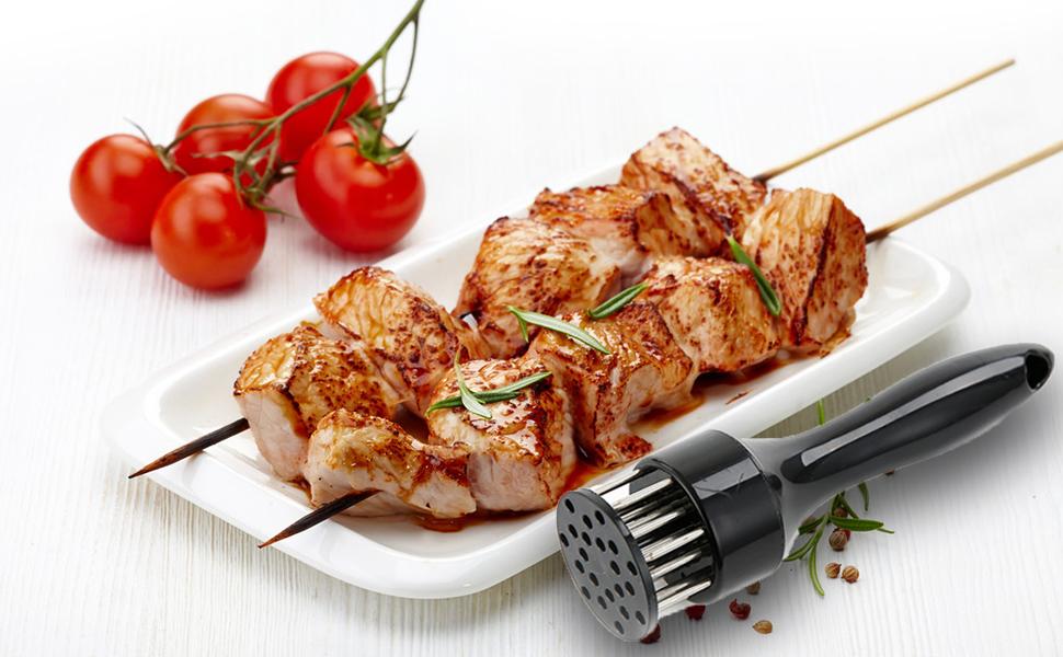 Meat Tenderizer Tool with Ultra Sharp Stainless Steel Needle Blades 2 Pack Meat Tenderizer Tool Profession Kitchen Gadgets Jacquard for Tenderizing and Cooking BBQ, Marinade, Steak, Beef, and Poultry