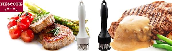 Meat Tenderizer Tool with Ultra Sharp Stainless Steel Needle Blades 2 Pack Meat Tenderizer Tool Profession Kitchen Gadgets Jacquard for Tenderizing and Cooking BBQ, Marinade, Steak, Beef, and Poultry