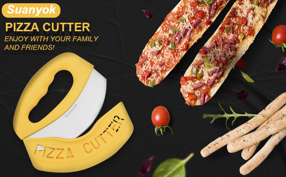 Premium Pizza Cutter Food Chopper-Super Sharp Blade Stainless Steel Pizza Cutter Rocker Slicer with Protective Sheath Multi Function Pizza Knife Kitchen Tools,Dishwasher Safe (Yellow)