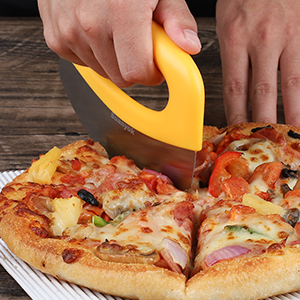 Premium Pizza Cutter Food Chopper-Super Sharp Blade Stainless Steel Pizza Cutter Rocker Slicer with Protective Sheath Multi Function Pizza Knife Kitchen Tools,Dishwasher Safe (Yellow)