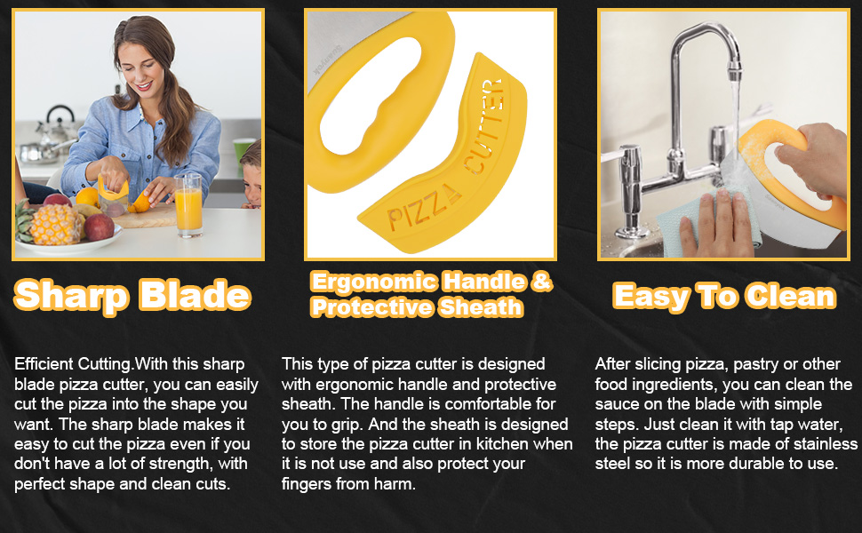 Premium Pizza Cutter Food Chopper-Super Sharp Blade Stainless Steel Pizza Cutter Rocker Slicer with Protective Sheath Multi Function Pizza Knife Kitchen Tools,Dishwasher Safe (Yellow)