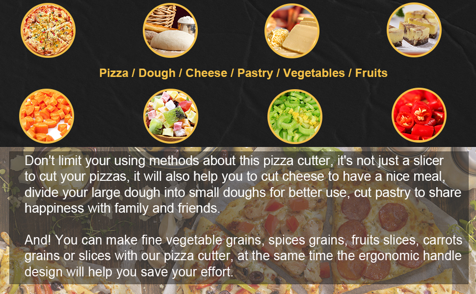 Premium Pizza Cutter Food Chopper-Super Sharp Blade Stainless Steel Pizza Cutter Rocker Slicer with Protective Sheath Multi Function Pizza Knife Kitchen Tools,Dishwasher Safe (Yellow)