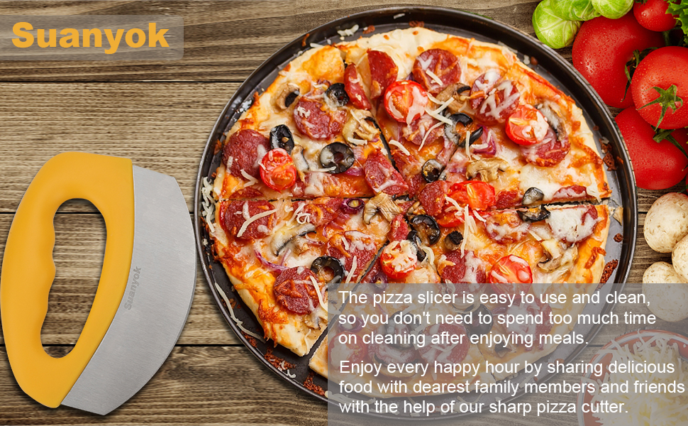 Premium Pizza Cutter Food Chopper-Super Sharp Blade Stainless Steel Pizza Cutter Rocker Slicer with Protective Sheath Multi Function Pizza Knife Kitchen Tools,Dishwasher Safe (Yellow)