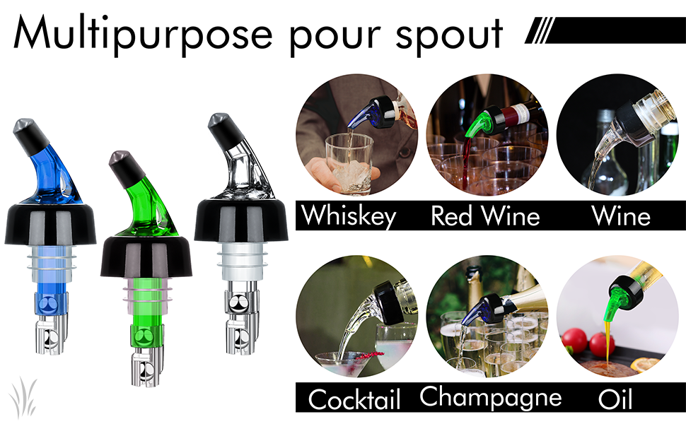 SuproBarware Liquor Bottle Pourers 1oz Set of 12 Measured Bottle Spirits Alcohol Pourers Automatic Measuring Wine Spouts Drink Liquor Measure Pourer for Cocktail Home Bar (4 Clear 4 Green 4 Blue)