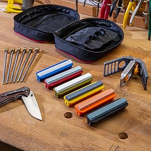 Smith’s 51321 Precision Sharpening Kit – 6 Sharpening Stones – Straight + Serrated Knives – Sharpen Hooks, Kitchen, Hunting, Fishing + Pocket Knives – Angle Guide – Portable Kit w/Storage Pouch