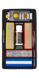 Smith’s 51321 Precision Sharpening Kit – 6 Sharpening Stones – Straight + Serrated Knives – Sharpen Hooks, Kitchen, Hunting, Fishing + Pocket Knives – Angle Guide – Portable Kit w/Storage Pouch