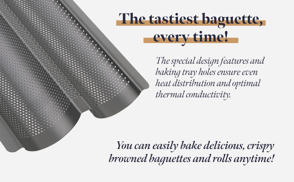 Non-Stick Baguette Baking Pan - French Bread Loaf Tray for 2 Perfectly Baked Baguettes - Perforated Anthracite Baguette Bake Pan for Baking Supplies