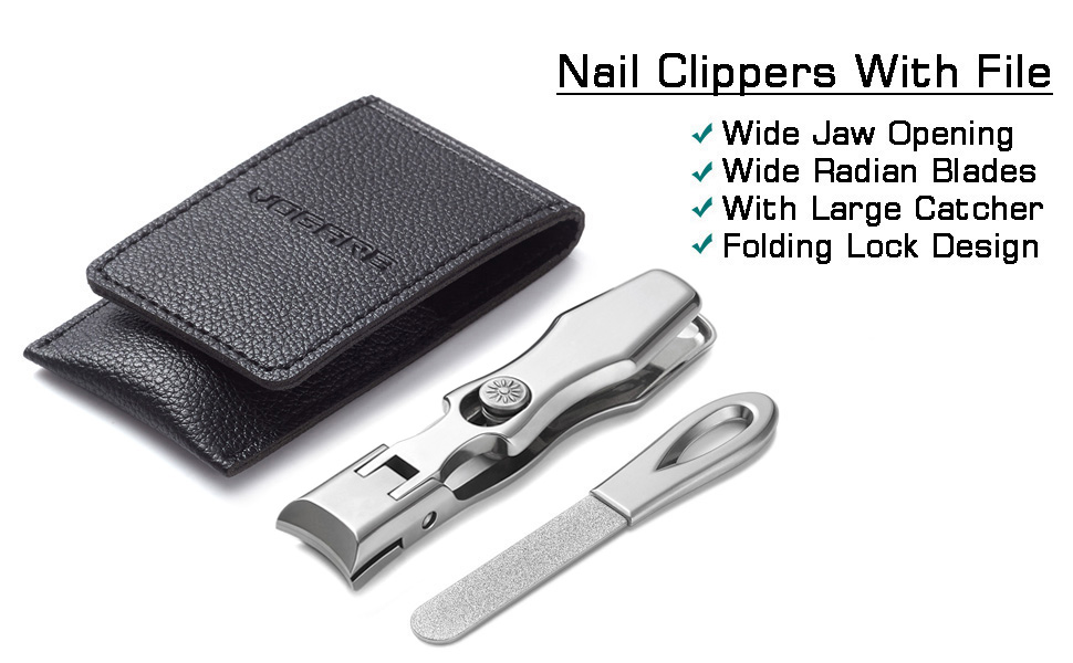 Nail Clippers for Men Thick Nails, Large Wide Jaw Opening Long Handle Heavy Duty Ultra Sharp Toe Nail Clippers with Catcher for Seniors,Adult,Women (Silver with File)