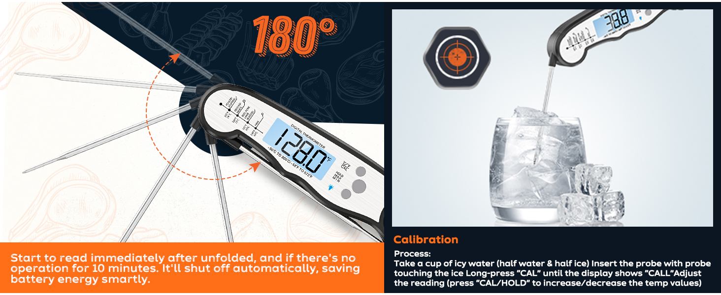 Digital Meat Thermometer, Waterproof Instant Read Food Thermometer for Cooking and Grilling, Kitchen Gadgets, Accessories with Backlight & Calibration for Candy, BBQ Grill, Liquids, Beef, Turkey…