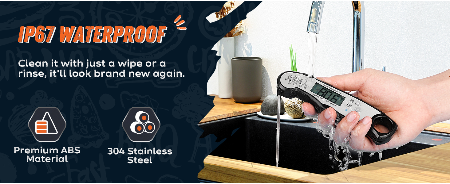 Digital Meat Thermometer, Waterproof Instant Read Food Thermometer for Cooking and Grilling, Kitchen Gadgets, Accessories with Backlight & Calibration for Candy, BBQ Grill, Liquids, Beef, Turkey…