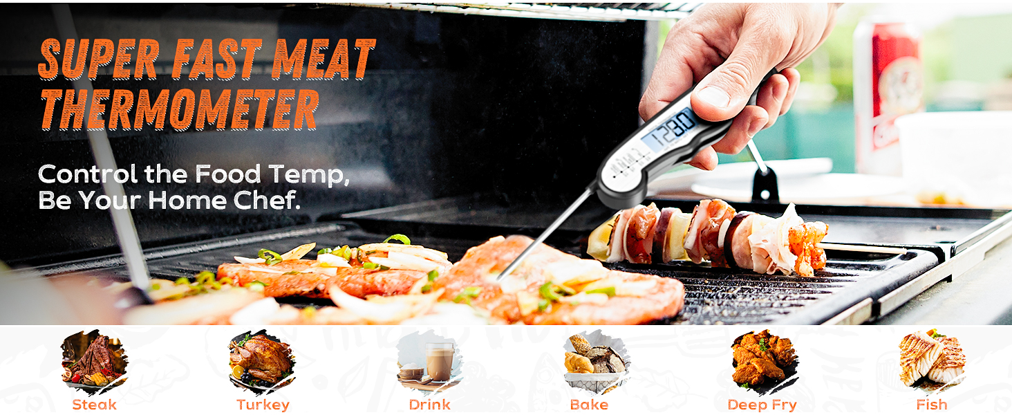 Digital Meat Thermometer, Waterproof Instant Read Food Thermometer for Cooking and Grilling, Kitchen Gadgets, Accessories with Backlight & Calibration for Candy, BBQ Grill, Liquids, Beef, Turkey…