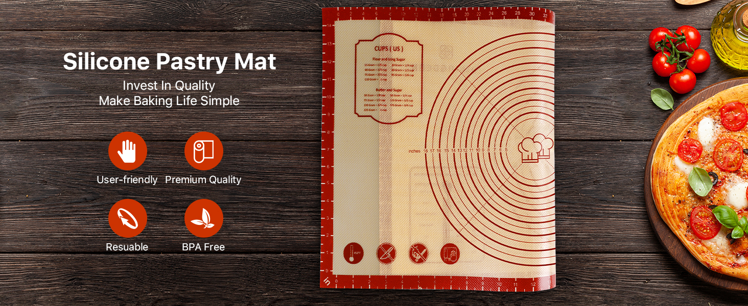 26x16 Inch Extra Thick Silicone Baking Mat with Measurements, Non-slip and Reusable - For Cookies, Bread, Pastry