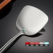 304 Stainless Steel Kitchen Utensils Set - 17” All Metal Cooking Tools, 6-Pcs Extra Long Handle Utensils with Spatula, Soup Ladle, Skimmer Spoon, Slotted Spatula Turner, Spaghetti Server, Solid Spoon