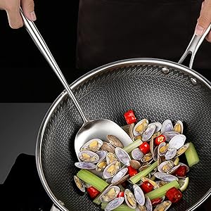 304 Stainless Steel Kitchen Utensils Set - 17” All Metal Cooking Tools, 6-Pcs Extra Long Handle Utensils with Spatula, Soup Ladle, Skimmer Spoon, Slotted Spatula Turner, Spaghetti Server, Solid Spoon