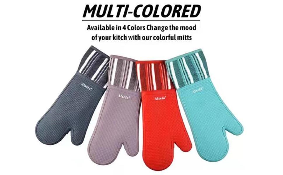 Silicone Oven Mitts Heat Resistant 550 Degree Extra Long Kitchen Gloves Pot Holders with Waterproof and Non-Silp for Baking Cooking Barbecue Microwave Machine Washable (Extra Long Grey, 2)