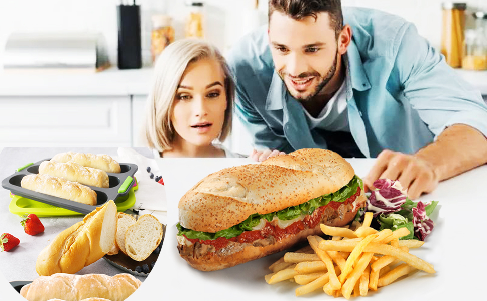 Silicone Baguette Pan Non-stick French Bread Baking Mould, 3 Wave Loaves Loaf Bake Mold Toast Cooking Bakers Roll Pan Sandwich Mold French Baguette Bread(Grey B)