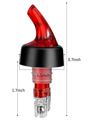 Automatic Measured Bottle Pourer - Quick Shot Spirit Liquor Pour Spouts with Dust Caps for Wine Cocktail Beverages - Ideal Home Bar Tools 1.5 oz / 45ml (Red, 12 Pack)