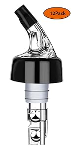 Automatic Measured Bottle Pourer - Quick Shot Spirit Liquor Pour Spouts with Dust Caps for Wine Cocktail Beverages - Ideal Home Bar Tools 1.5 oz / 45ml (Red, 12 Pack)