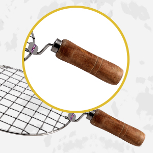 Stainless Steel Multi-Functional Wire Steaming Cooling and Baking Barbecue Rack Round Wire Roaster Rack/Papad Jali/Roti Grill Round Shape with Wooden Handle