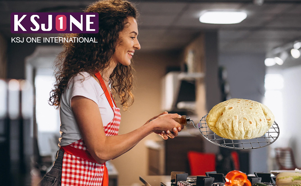 Stainless Steel Multi-Functional Wire Steaming Cooling and Baking Barbecue Rack Round Wire Roaster Rack/Papad Jali/Roti Grill Round Shape with Wooden Handle